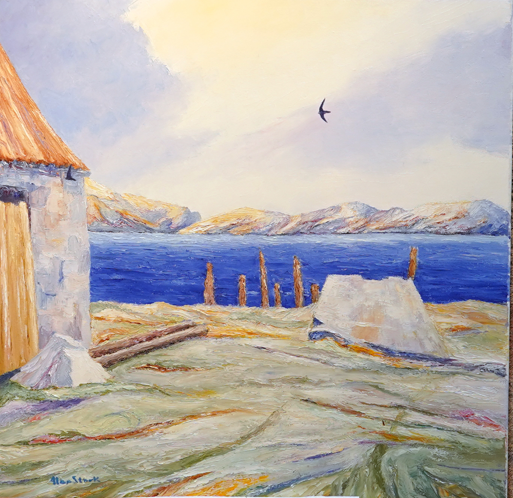 Swifts Nesting in the Old Ticket Office, Luing Swifts Nesting in the Old Ticket Office, Luing - a painting by Alan Stark